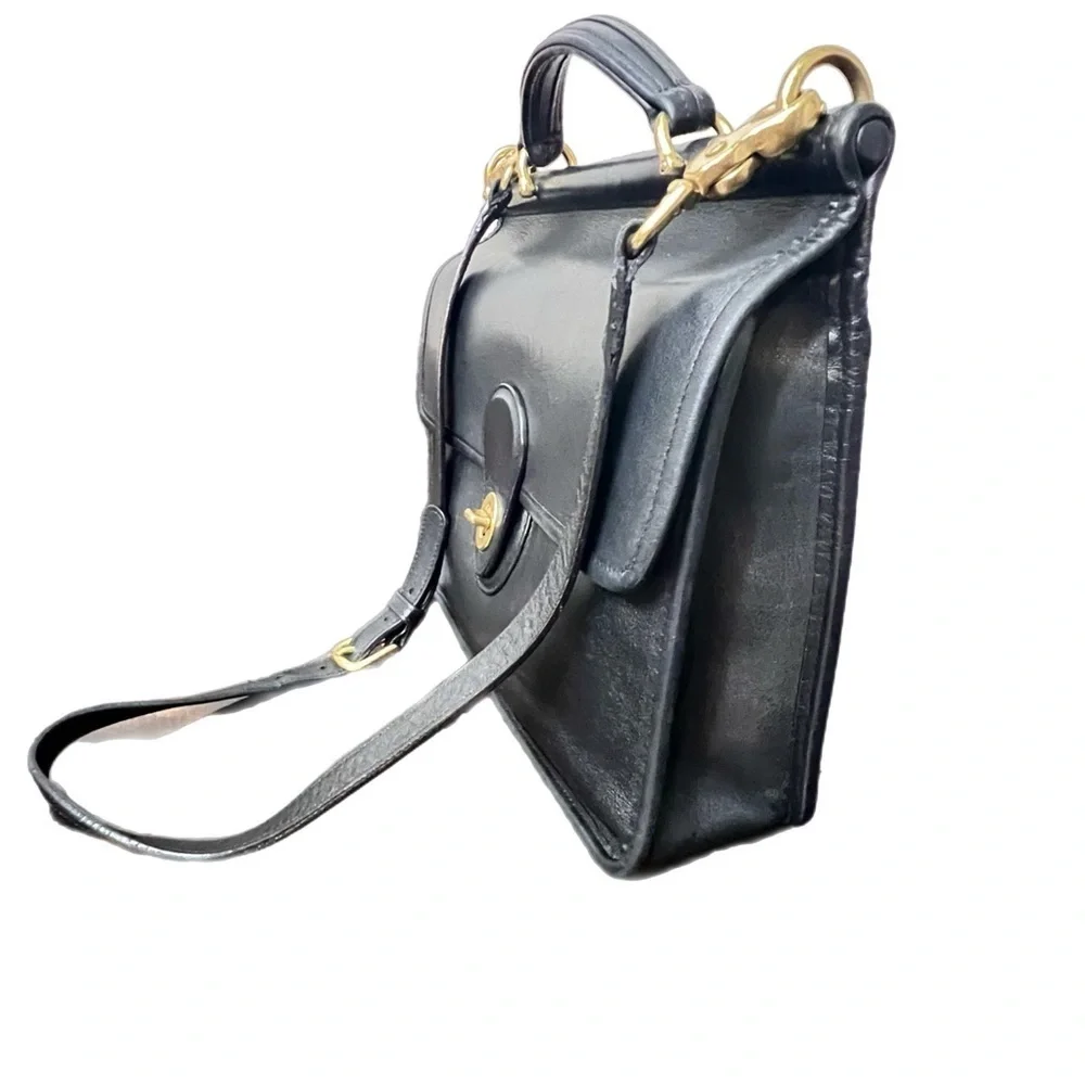 Vintage Coach Black Leather Willis Crossbody/Satchel Bag 9927 - Picture 6 of 12
